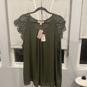 Philosopy Olive Crochet lace Sleeve Blouse 3X NWT